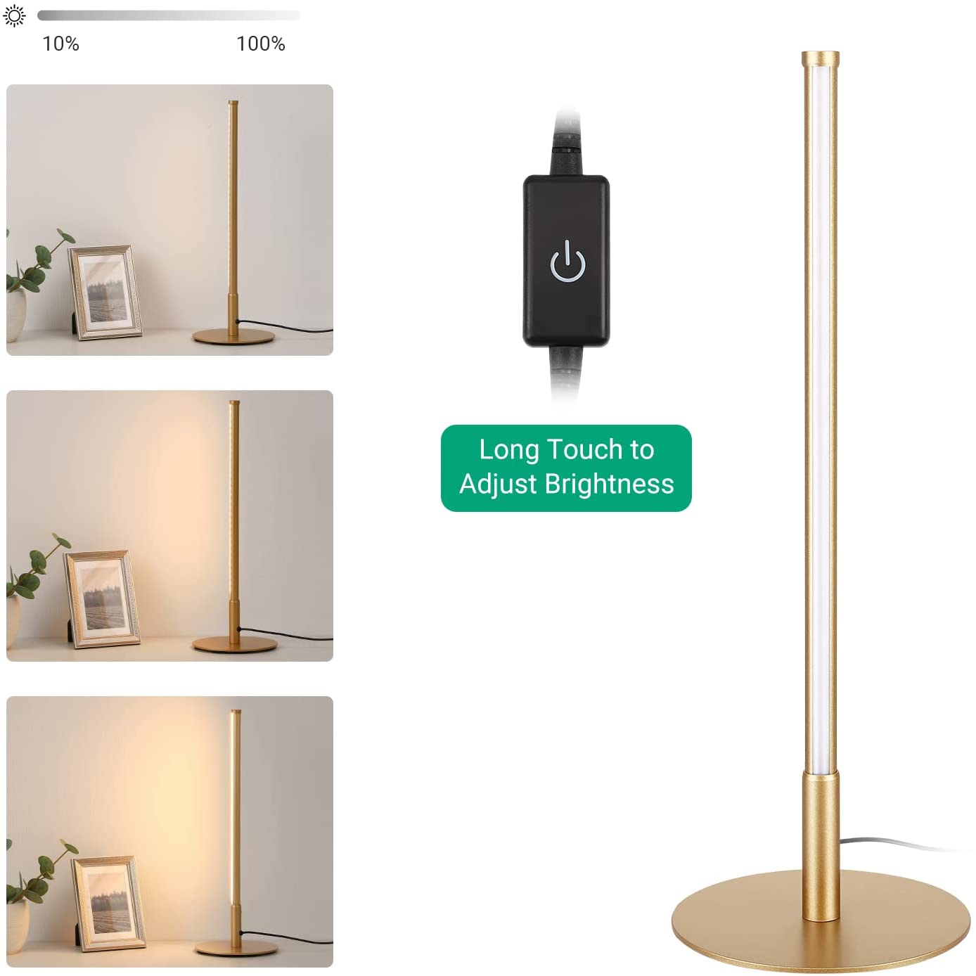 Minimalistisk gylden bordlampe | LED lys | Berøringskontrol | Justerbare farvetemperaturer | Dæmpbar 6W | Moderne design | Energibesparende | Ideel
