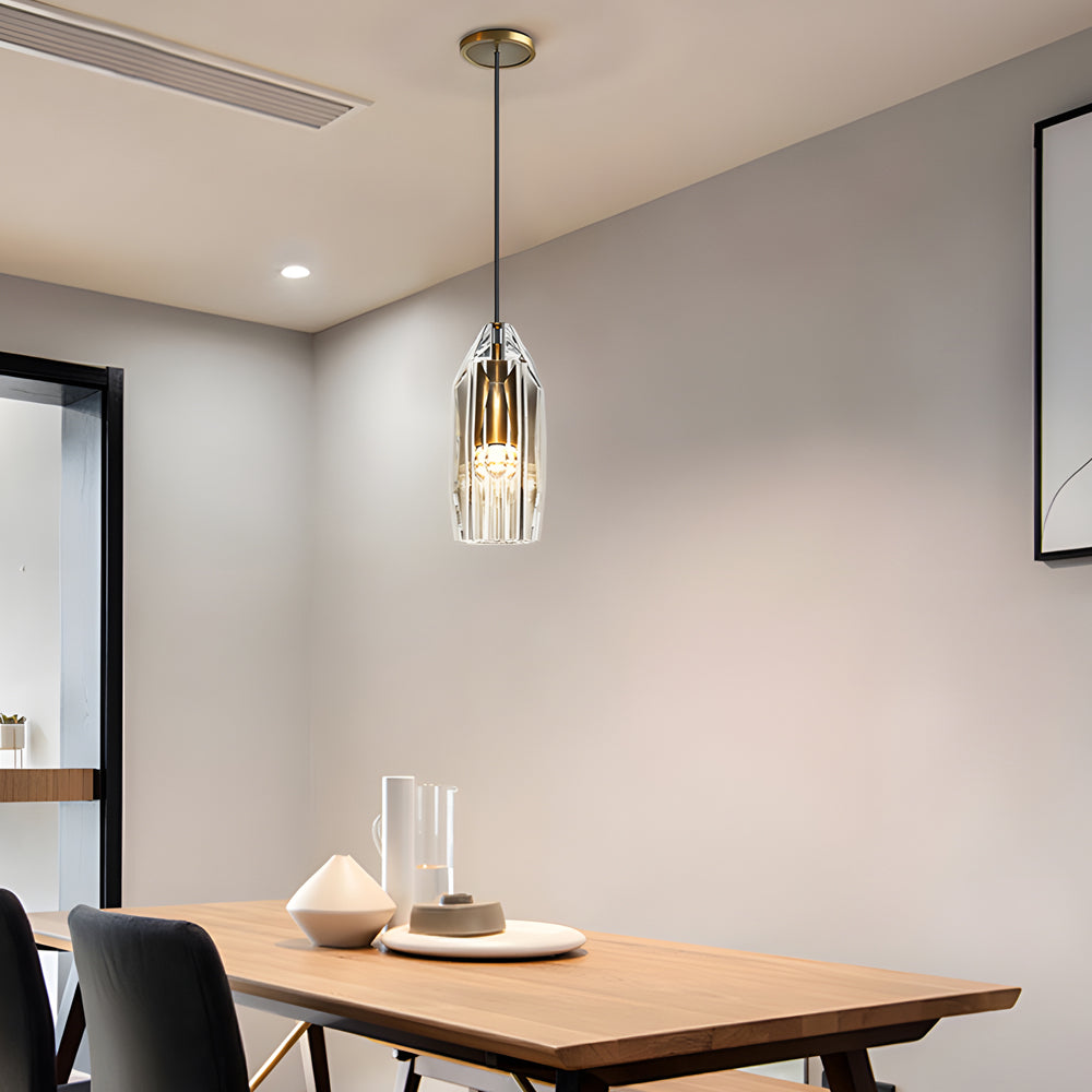 Geometrisk LED loftlampe | Krystaldetaljer | Justerbar højde | Messing og sort finish | Varmt og hvidt lysindstillinger | 12W energieffektiv | Ideel