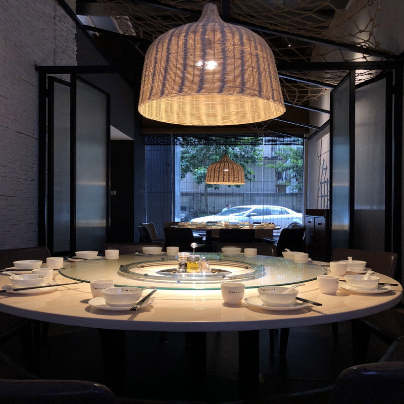 Bambus Rattan Loftpendel | Justerbar Højde | Køkken & Spisebord | E26/E27 Fatning | 25-45 cm Diameter | 150 cm