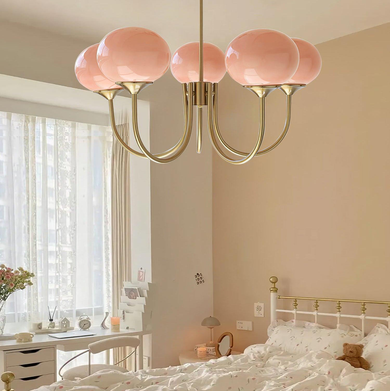 Bobleformet Pink Glas Loftlampe | Elegant Marshmallow Design | 3/5 Lyskilder | Justerbar Hængelængde 150 cm | Perfekt til Stue, Spisestue,
