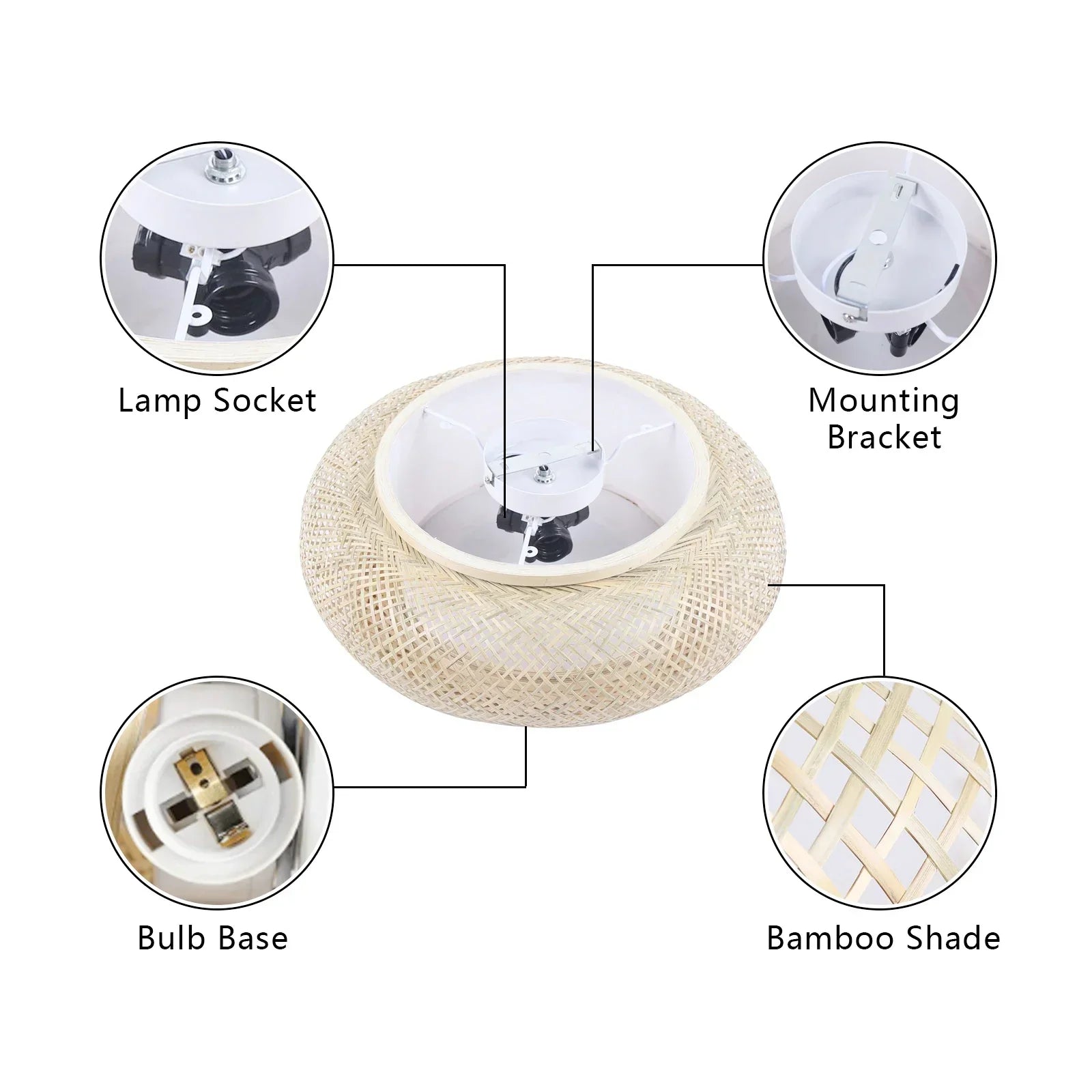 ZenLight Loftlampe | Bambusdesign | Forsænket Montering | Rattan Look | E27 Fatning | 3 Lyskilder | Ø40cm/50cm | Høj Kvalitet | Harmonisk Atmosfære