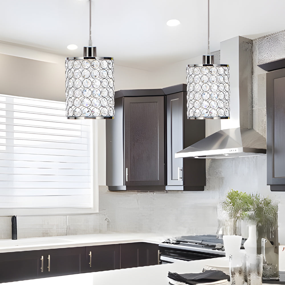 Krystallysekrone | 2 stk | Geometrisk design | Sort & krom | Moderne nordisk stil | Kreativ loftlampe til spisestue | Elegant indendørs belysning