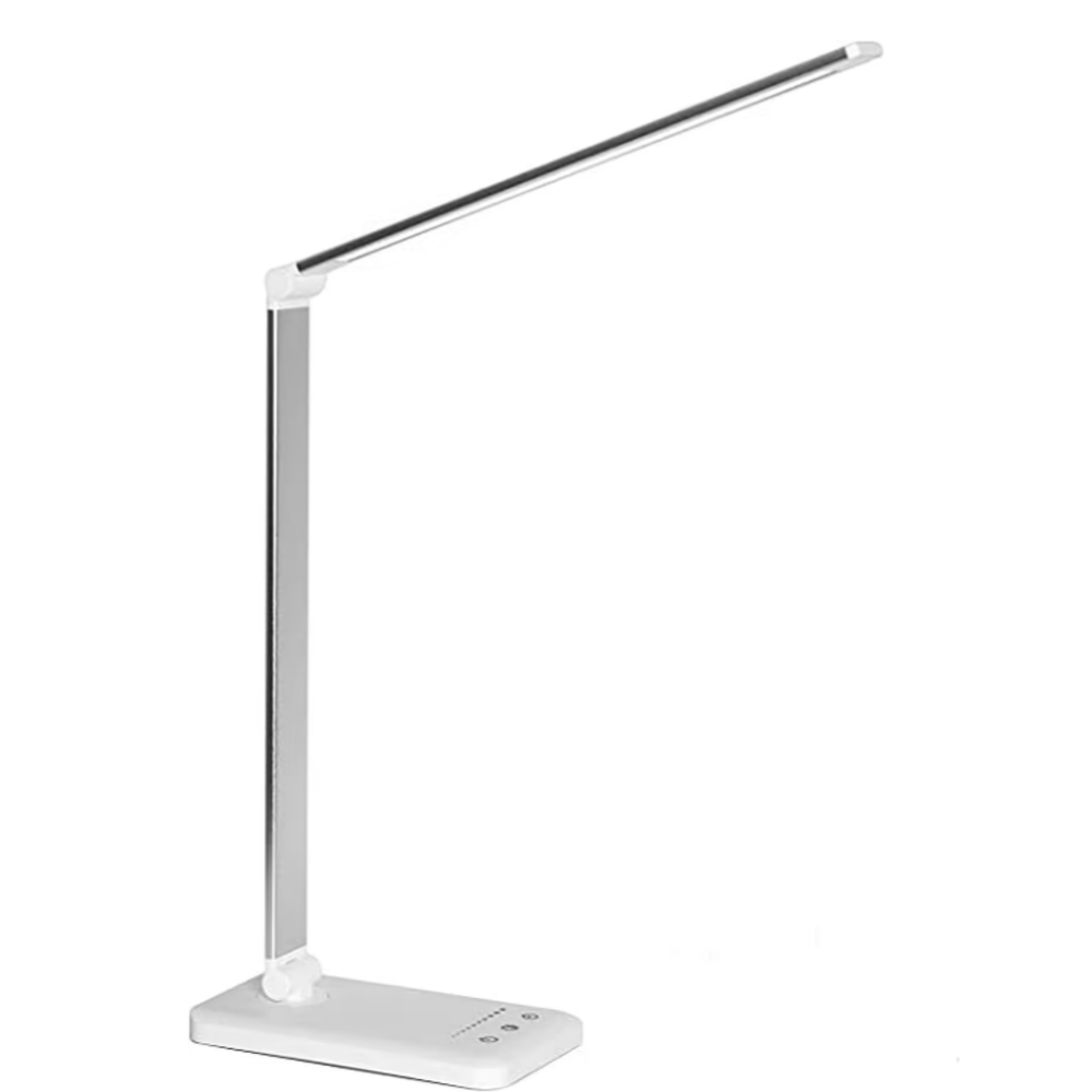 LED-lampe til arbejdsbord | 5 lysindstillinger | USB-opladningsport | Dæmpbar og foldbar | Øjenvenligt design | Moderne stil | Sort eller hvid finish