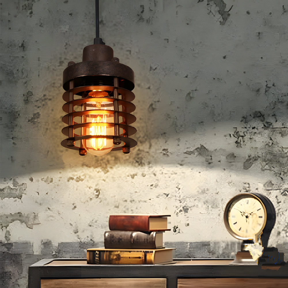 Retro Industriel Hængelampe | Metal Burdesign | Sort & Rustfarve | E27 Fatning | 40W | 3000K Varmt Lys | Køkken & Café Stue | 10x15