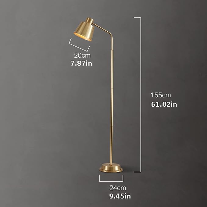 Elegant gulvlampe i messing | Minimalistisk design | LED-kompatibel | Højde 155 cm | Lyskilde E26/E27 | Perfekt til moderne