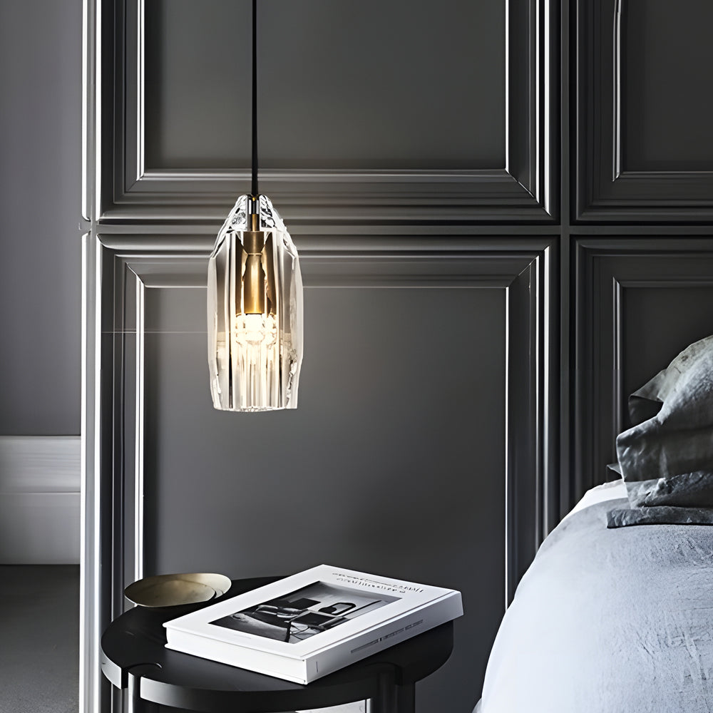 Geometrisk LED loftlampe | Krystaldetaljer | Justerbar højde | Messing og sort finish | Varmt og hvidt lysindstillinger | 12W energieffektiv | Ideel