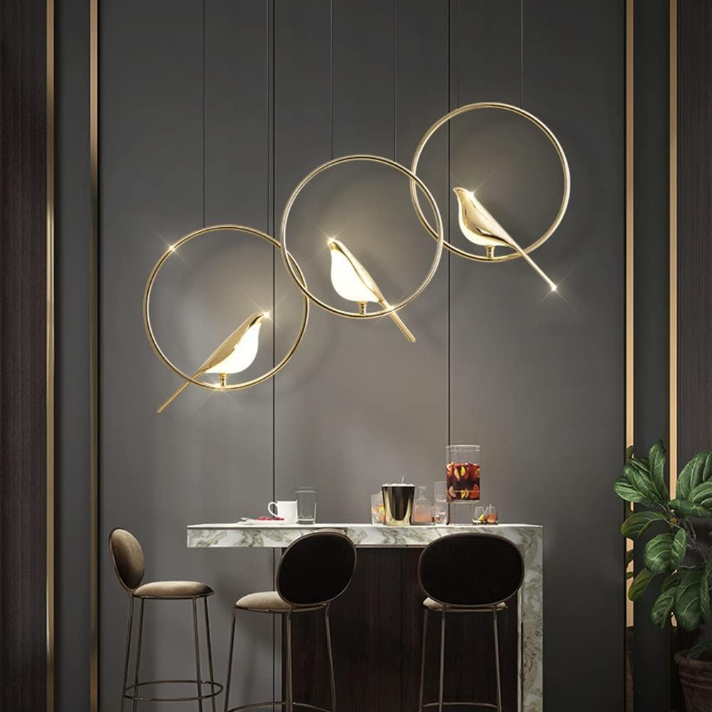 Hængelampe | Creative Birds LED Guirlande | Fuglemotiv | Justerbar længde | Guld | 30cm - 121cm Diameter | Metal + Akryl | Indbygget LED | Spisestue,