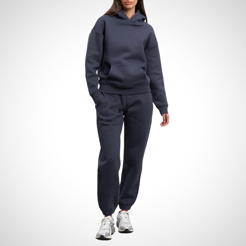 Urban Jogger Set til kvinder | Blød bomuldstræningsdragt med hoodie og joggingbukser | Justerbar hætte & kængurulomme | Elastisk taljebånd &