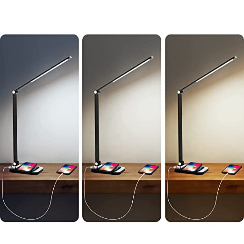 Moderne LED-lampe | Dæmpbar | USB-port | Touch-betjening | Sort design | 4 lysstyrkeniveauer | Perfekt til kontor og soveværelse | 44,8 cm x 17,7 cm