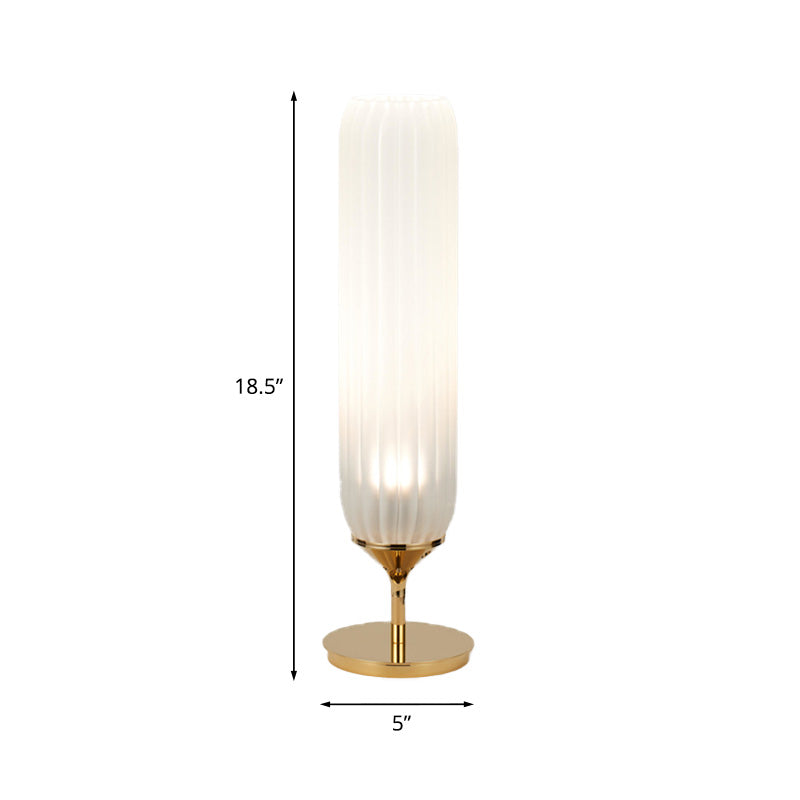 LED-bordlampe | Moderne design | Højde 46-51 cm | Guldmetalbund | Ribbet hvid glasskærm | GU10 sfærebase | Effektiv LED-lys | Til soveværelse eller