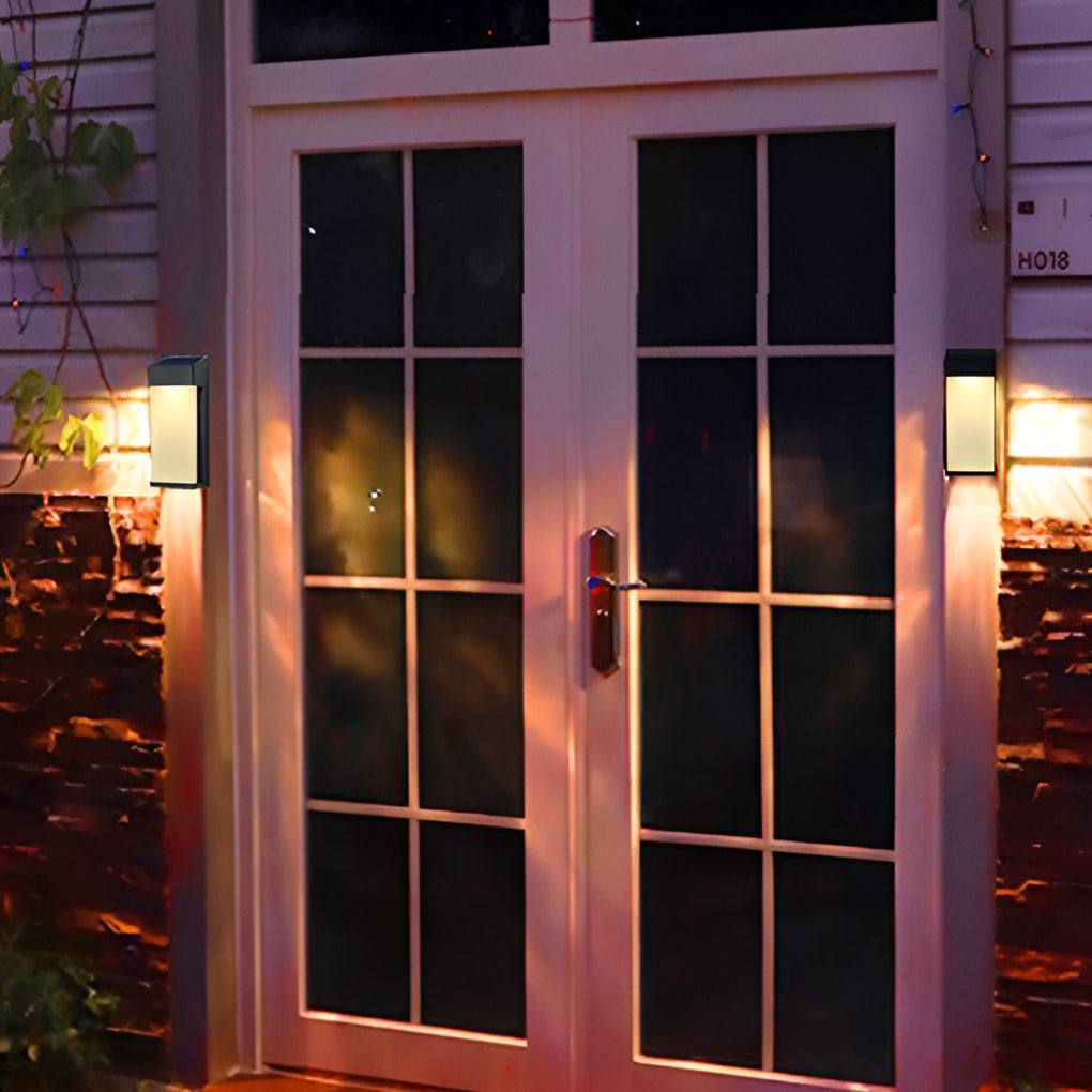 Sæt med 2 LED solcelle væglamper | Rektangulær | Vandtæt IP44 | Sort aluminiumsramme | Varm hvid 3000K | Udendørs belysning | Hurtig solopladning