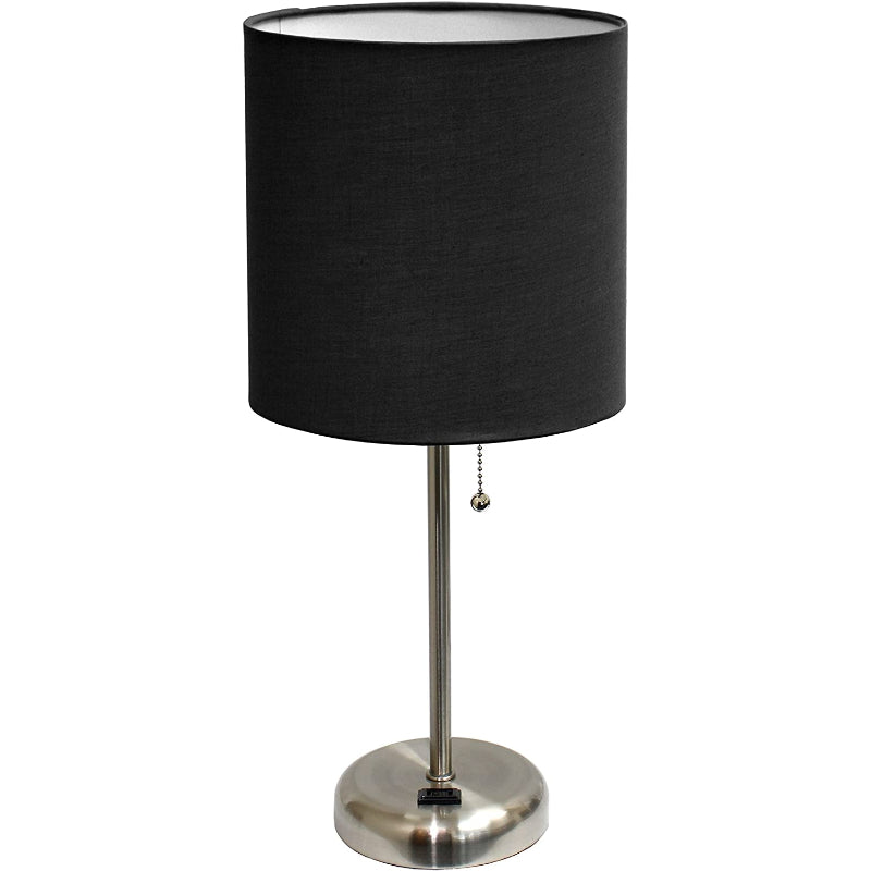 Stick Ladeudtag Bordlampe | Moderne Stoflampeskærm | Opladningsfunktion | Højde 49,5 cm | Diameter 21,6 cm | Brushed Stål/Navy | Ideel til