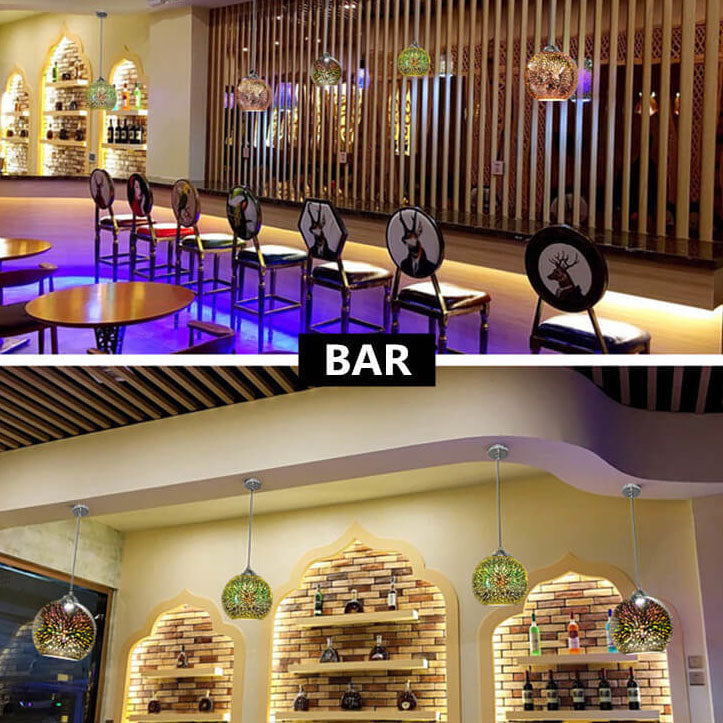 Flerfarvet 3D Glas Pendellampe | Skaber Firework-lignende Effekt | 1 Lyskilde | Moderne Indretning | Høj Kvalitet Glas og Metal | E27