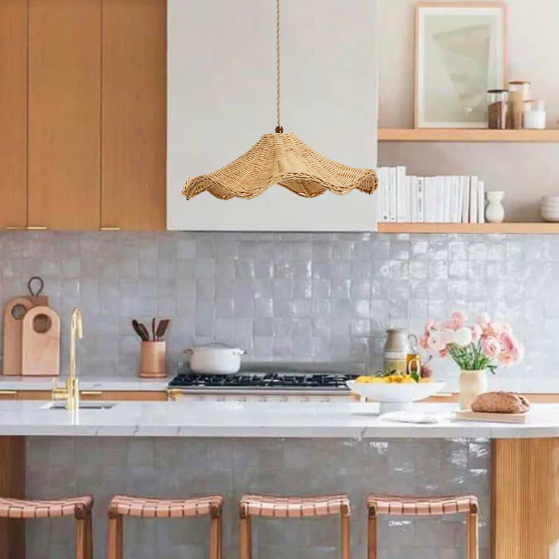 Boheme Rattan Håndvævet Hængelampe | Justerbar Længde 150 cm | E27 Fatning | Maks 40W | Siv Materiale | Ø 30/40/50 cm | Til Stue, Spisestue,