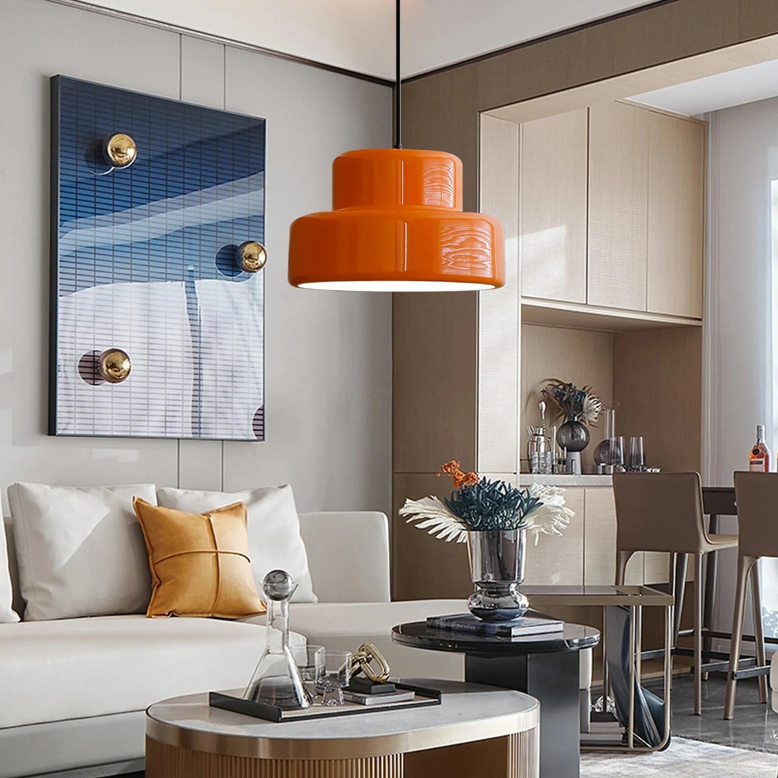 Bauhaus Vintage Orange Ophæng | Justerbar Højde | 35 cm Diameter | E27 Fatning | Ideel til