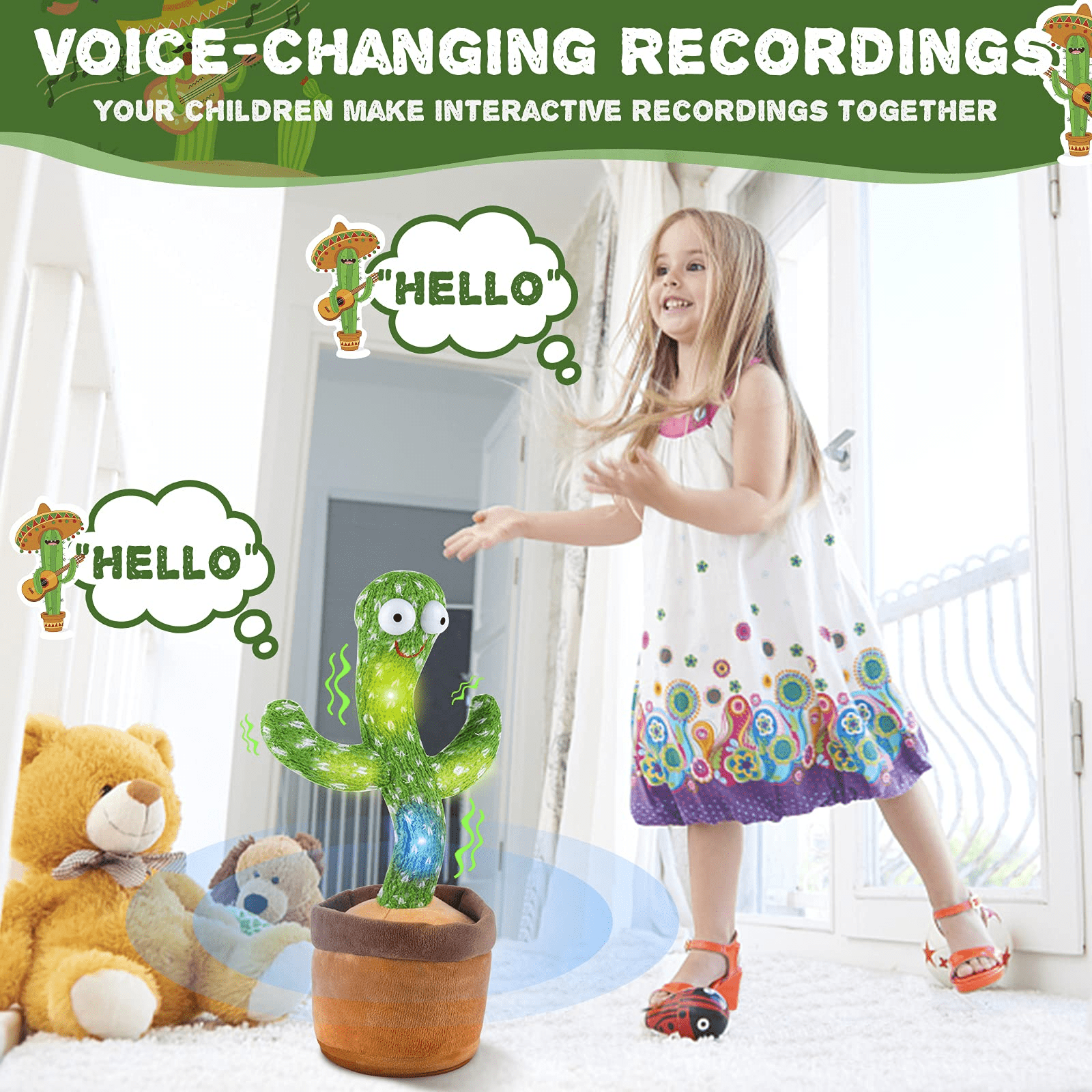 Dansende & Syngende Kaktus m/120 Sange (kan også gentage hvad du