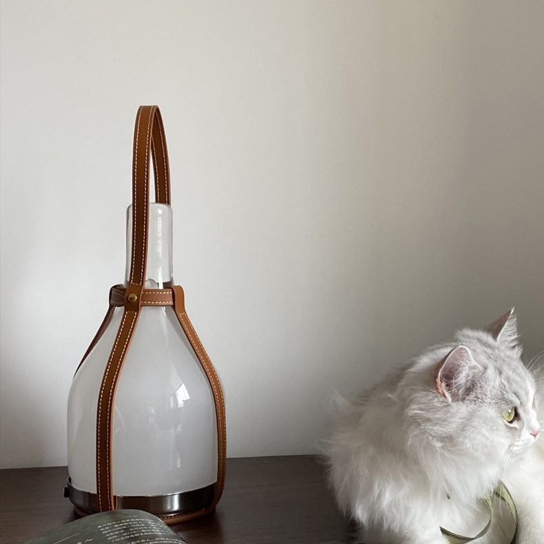 Bell Læder Glaslampe | Bærbar LED | Solar & USB Opladning | Luksus Design | Berøringskontrol | Til Køkken & Stue | Ø30