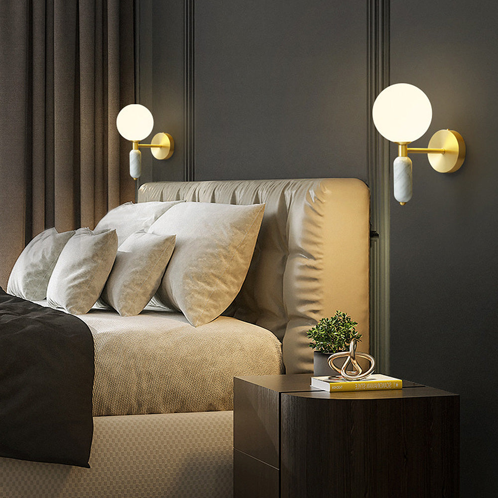 Marmor Vægbelysning | Elegant Sengelampe | Moderne Design | Hvid og Grøn | Kobberdetaljer | 25 cm Højde | CE og UL Certificeret | Skandinavisk Stil