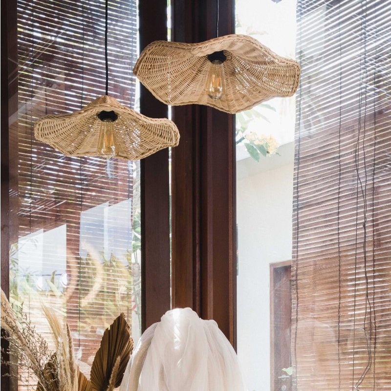 Boheme Rattan Håndvævet Hængelampe | Justerbar Længde 150 cm | E27 Fatning | Maks 40W | Siv Materiale | Ø 30/40/50 cm | Til Stue, Spisestue,