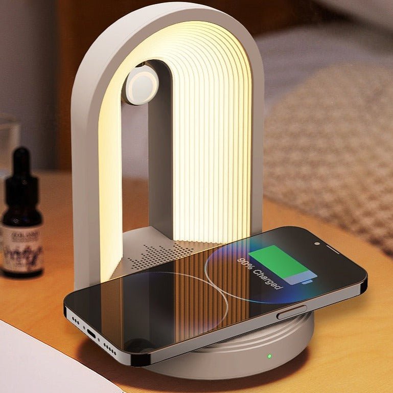 Luminoir | Moderne Arc design | Bordlampe i metal og plastik | LED lyskilde | Hvid & Pink | Varme toner | Størrelse 40x25x10 cm | 1,5 m kabel | Til