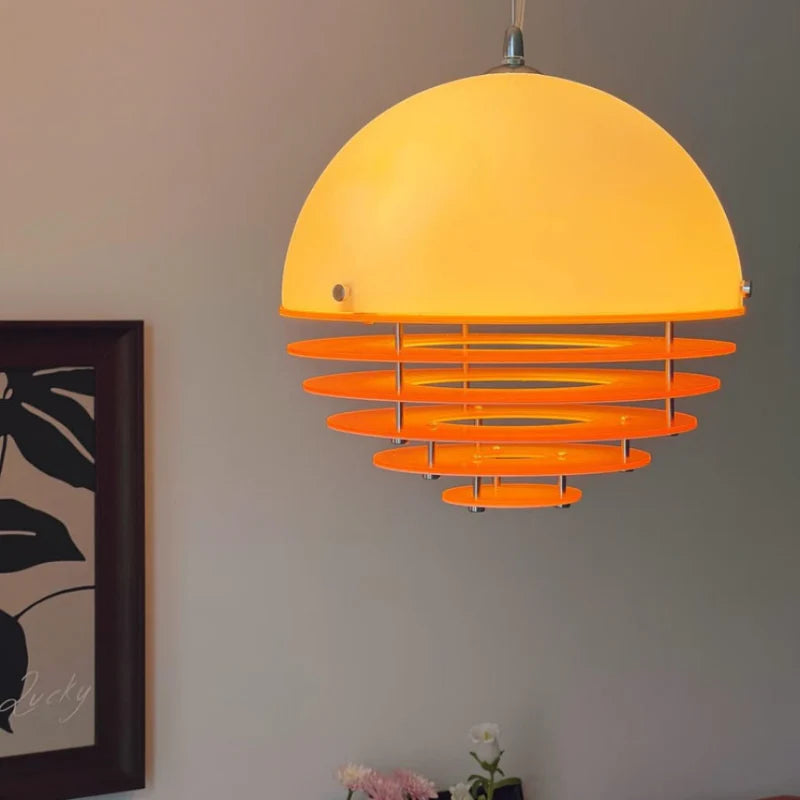 Hrafen Loftlampe | Glas Pendel | Unik Dome Design | Orange og Hvid | Elegant Atmosfære | E27 Fatning | Moderne Belysning | Akryl og Metal | 110-240V