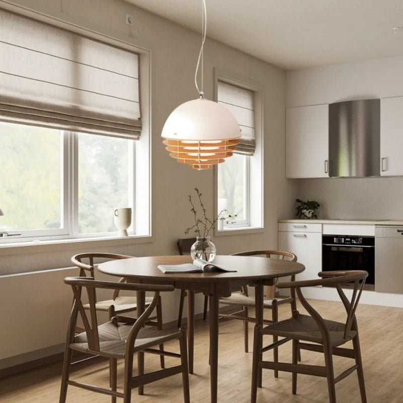 Hrafen Loftlampe | Glas Pendel | Unik Dome Design | Orange og Hvid | Elegant Atmosfære | E27 Fatning | Moderne Belysning | Akryl og Metal | 110-240V