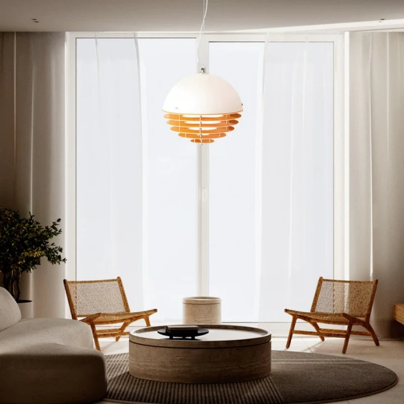 Hrafen Loftlampe | Glas Pendel | Unik Dome Design | Orange og Hvid | Elegant Atmosfære | E27 Fatning | Moderne Belysning | Akryl og Metal | 110-240V