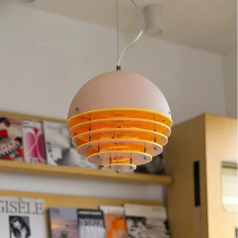Hrafen Loftlampe | Glas Pendel | Unik Dome Design | Orange og Hvid | Elegant Atmosfære | E27 Fatning | Moderne Belysning | Akryl og Metal | 110-240V
