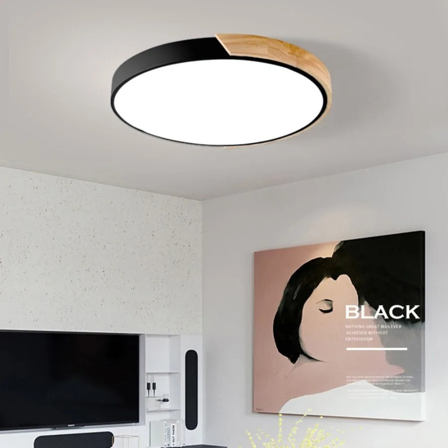 Træ LED Loftlampe | Cirkulær Design | Skandinavisk Stil | Metal + Akryl Materiale | 220V | 5-10m² Belysning | Ideel til Soveværelse Balkon Studie