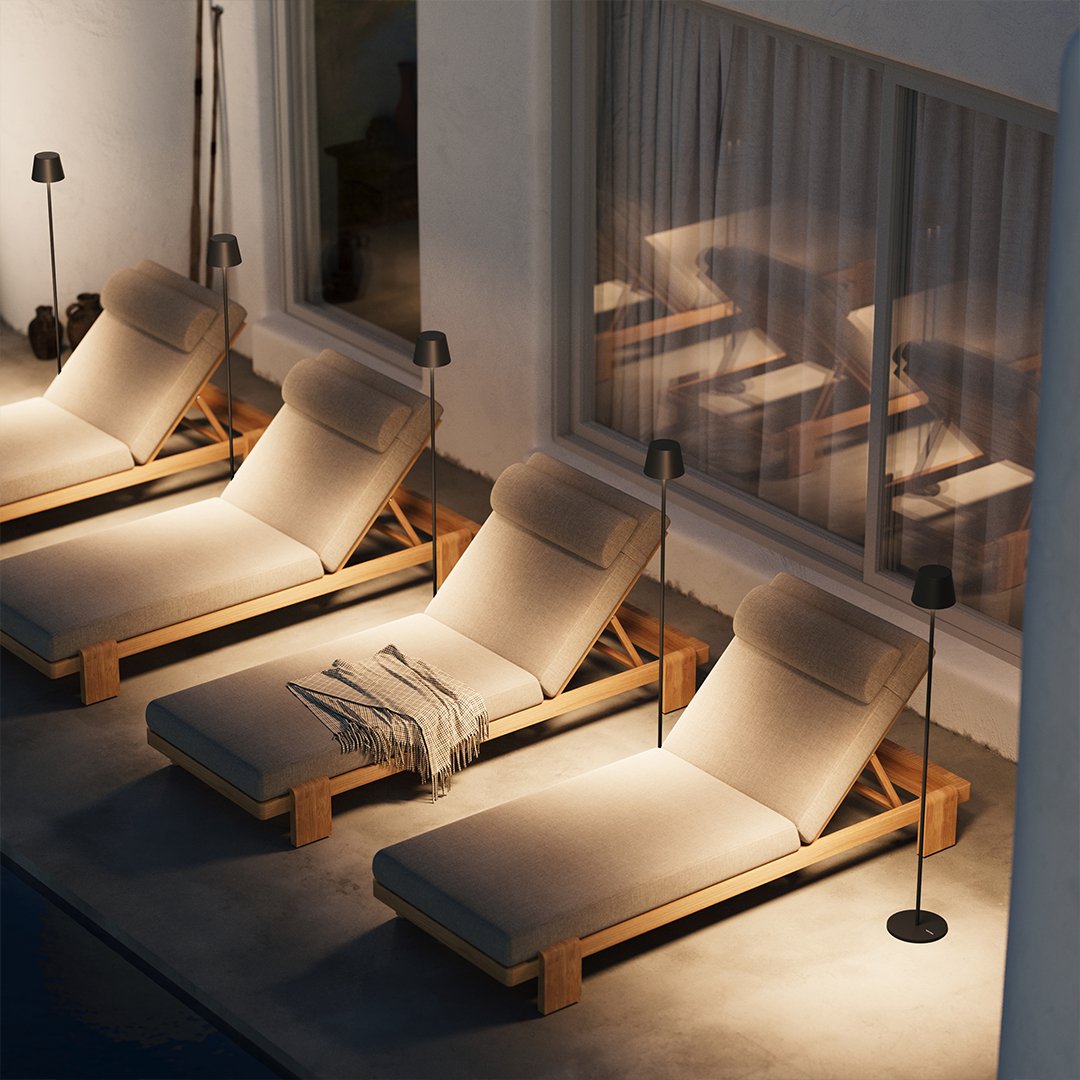 Rilano | Justerbar LED lysstand | Genopladeligt batteri | 10 timer brugstid | Stilrent design | Varm lystemperatur 2700K | Indendørs og udendørs