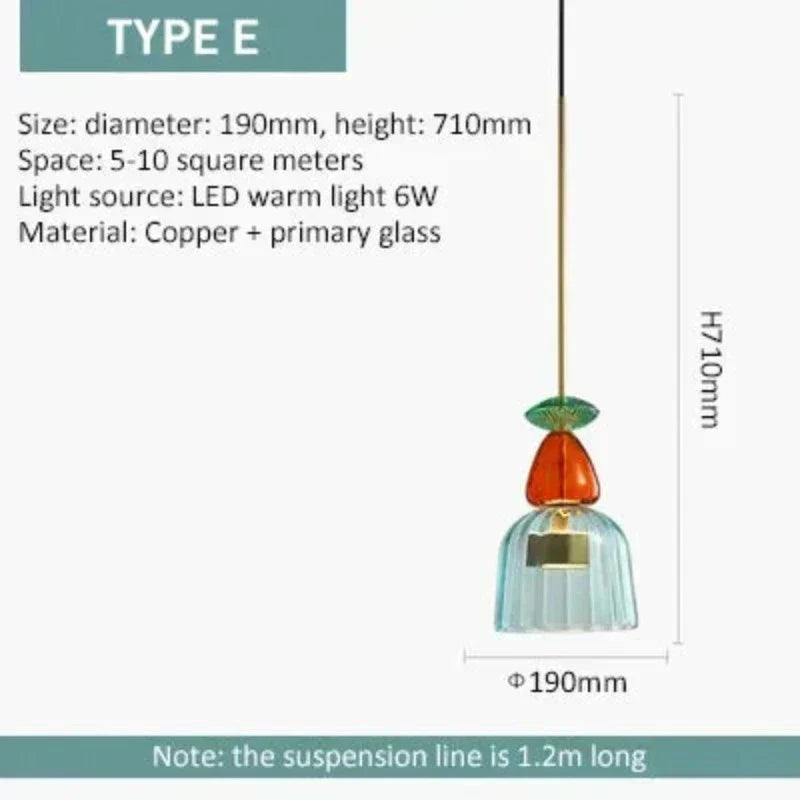 ColorGlow | Glas Pendellampe | Farverigt Design | Varm Hvid Lys | 10-15 m² | Moderne Indretning | Energivenlig Belysning | Pålidelig Spænding 90-260V