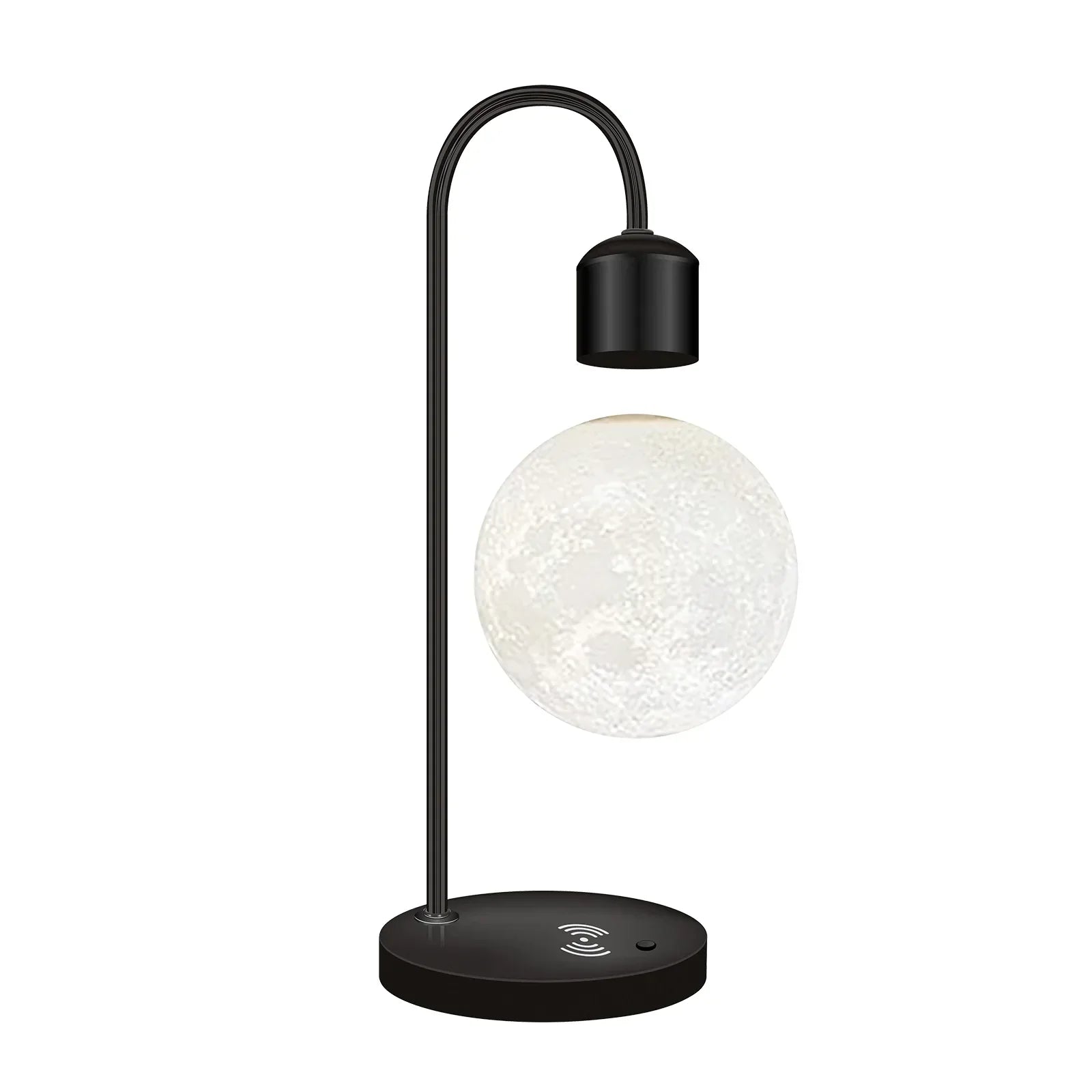 Svævende Månelampe | Trådløs Opladning | Magnetisk Base | LED | Moderne Design | Vintage Inspiration | 37 cm Høj | Træ & Aluminium | Energibesparende