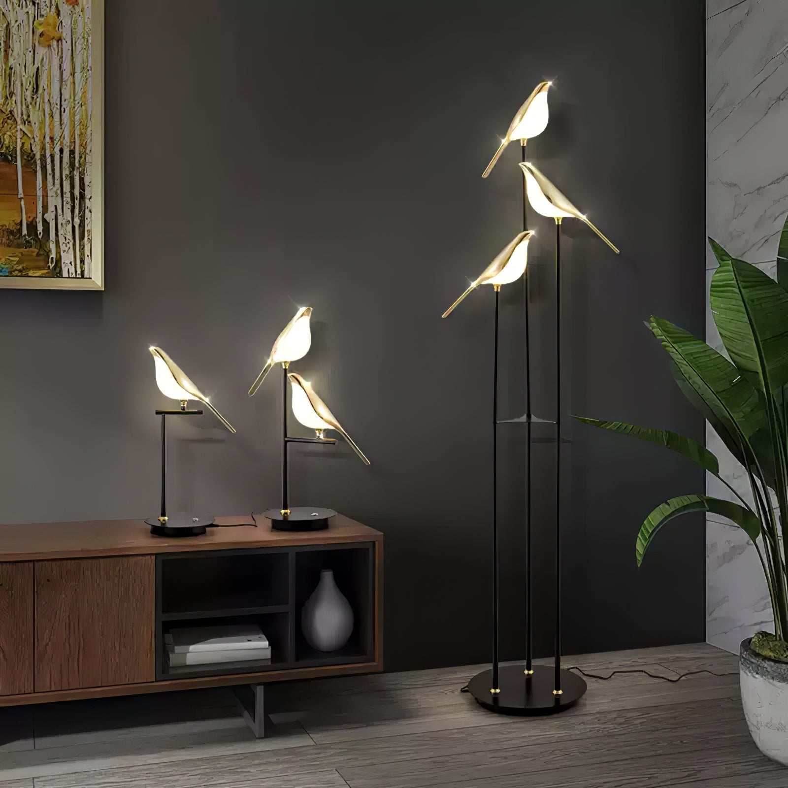 Misterlamp Magpie Perch Kollektion | Gulvlampe | Integreret LED | Minimalistisk design | Sort stativ | Naturinspireret fugleformet pære | Højde 152cm