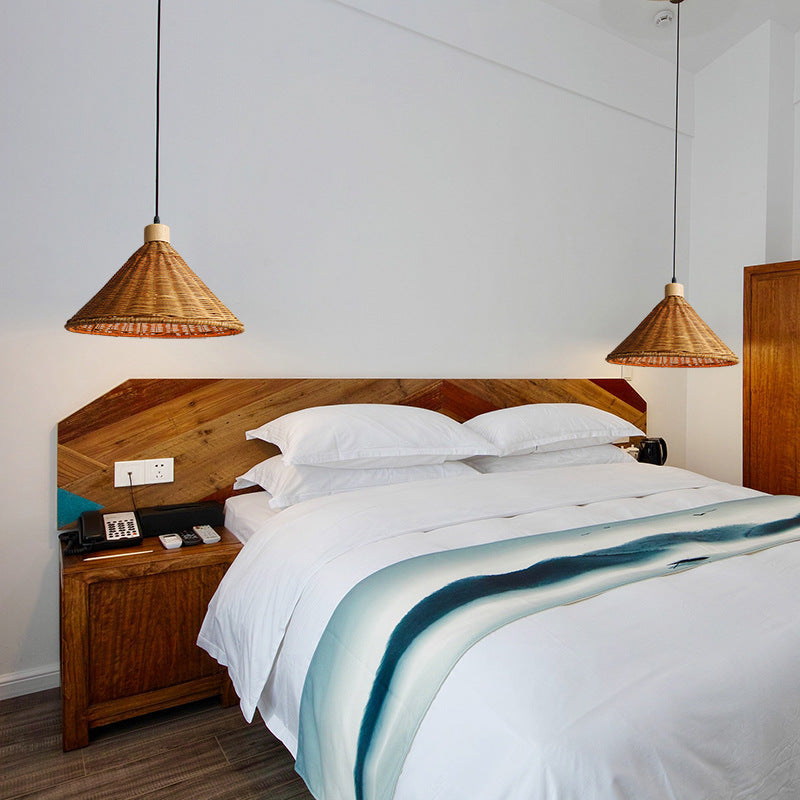 Rustik håndlavet flet lampe | Naturligt siv materiale | Hængelampe til køkken og stue | E27 fatning uden pære | Ideel til tørre rum | 20 cm høj | 33