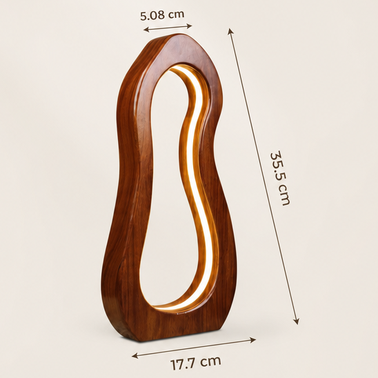 Premium Sheesham Wood LED Table Lamp | Curved Wave Design | Walnut Finish | Artistic Decoration | Versatile Use | Living Room & Bedroom