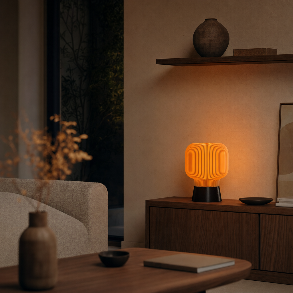 Ribbed Ambient Table Lamp | Smooth Finish | Cable Powered | E27 Bulb Included | Cozy Home Lighting