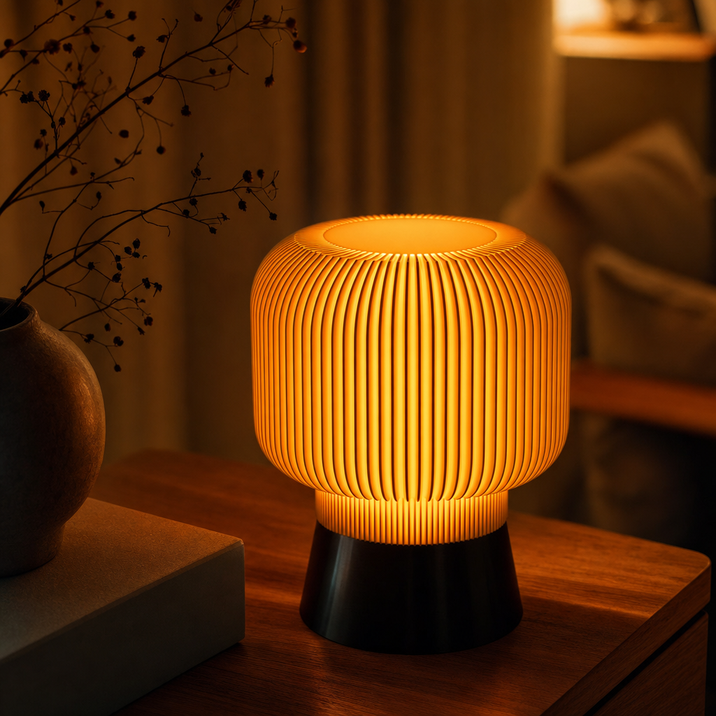 Ribbed Ambient Table Lamp | Smooth Finish | Cable Powered | E27 Bulb Included | Cozy Home Lighting