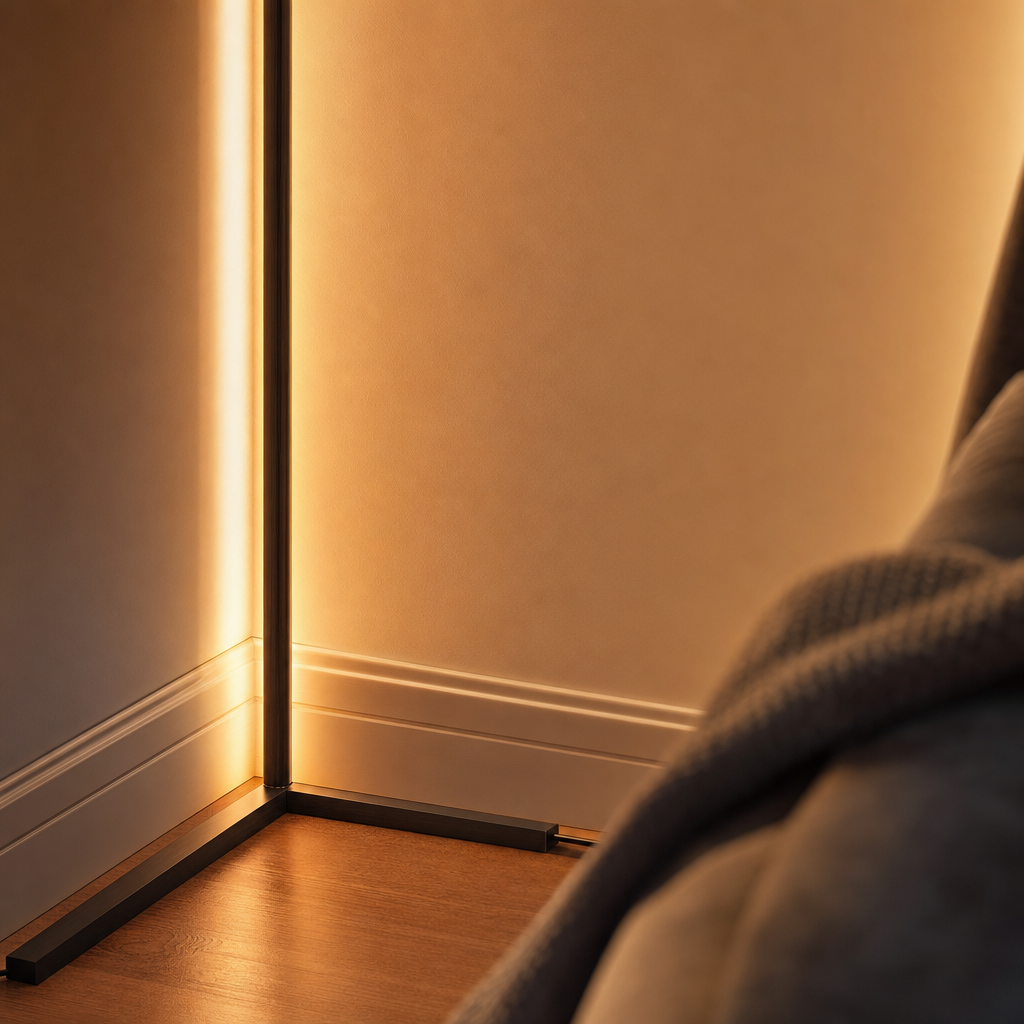 LED Minimalist Corner Floor Lamp | Multi-Color Ambient Lighting | Modern Room Decor | Dimmable Light Strip