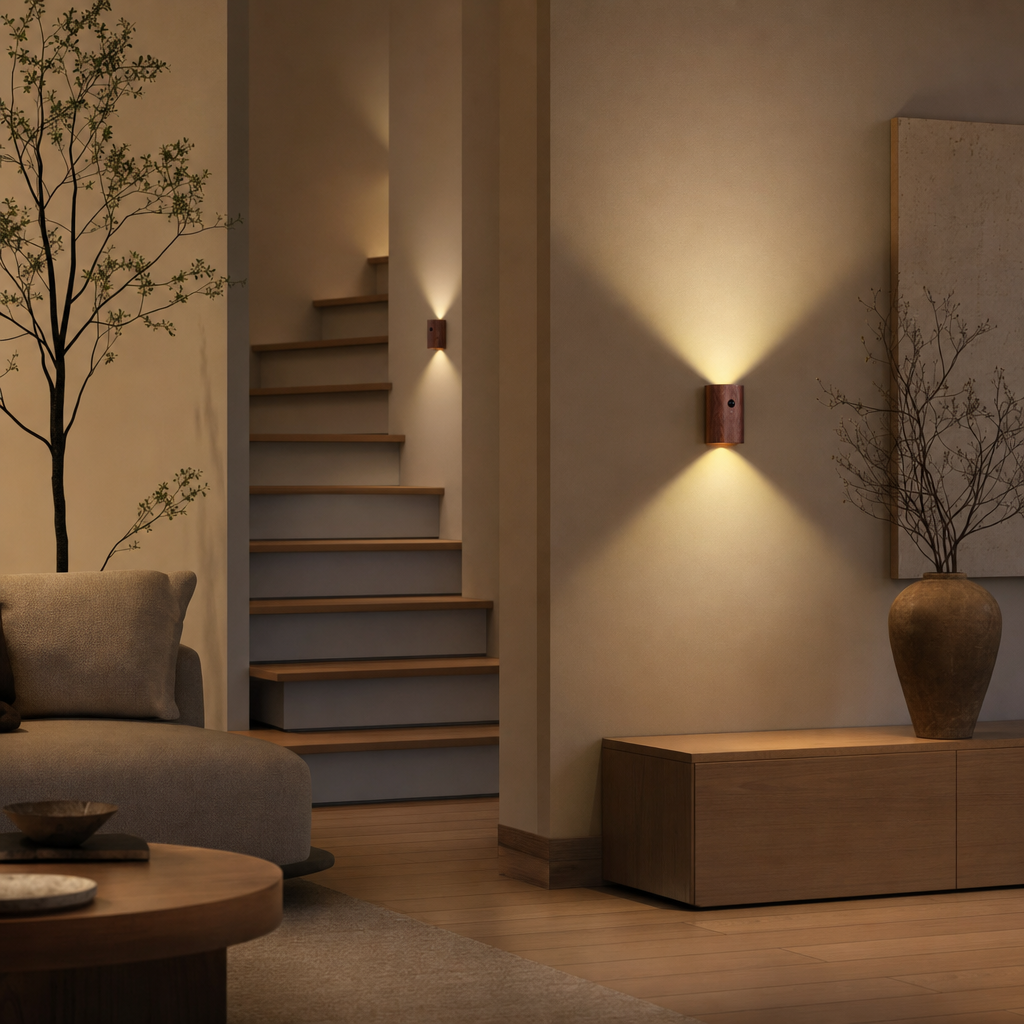 Walnut Wood Motion Sensor LED Wall Light – Rechargeable Up & Down Sconce