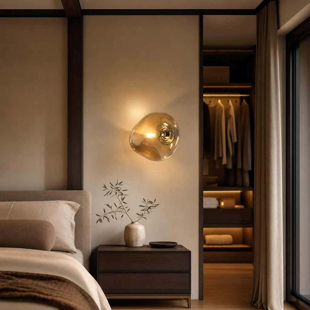 Modern Glass Wall Light | Space Silver Finish | Indoor Luxury Lighting | UL CE Certified | Metal & Glass Design