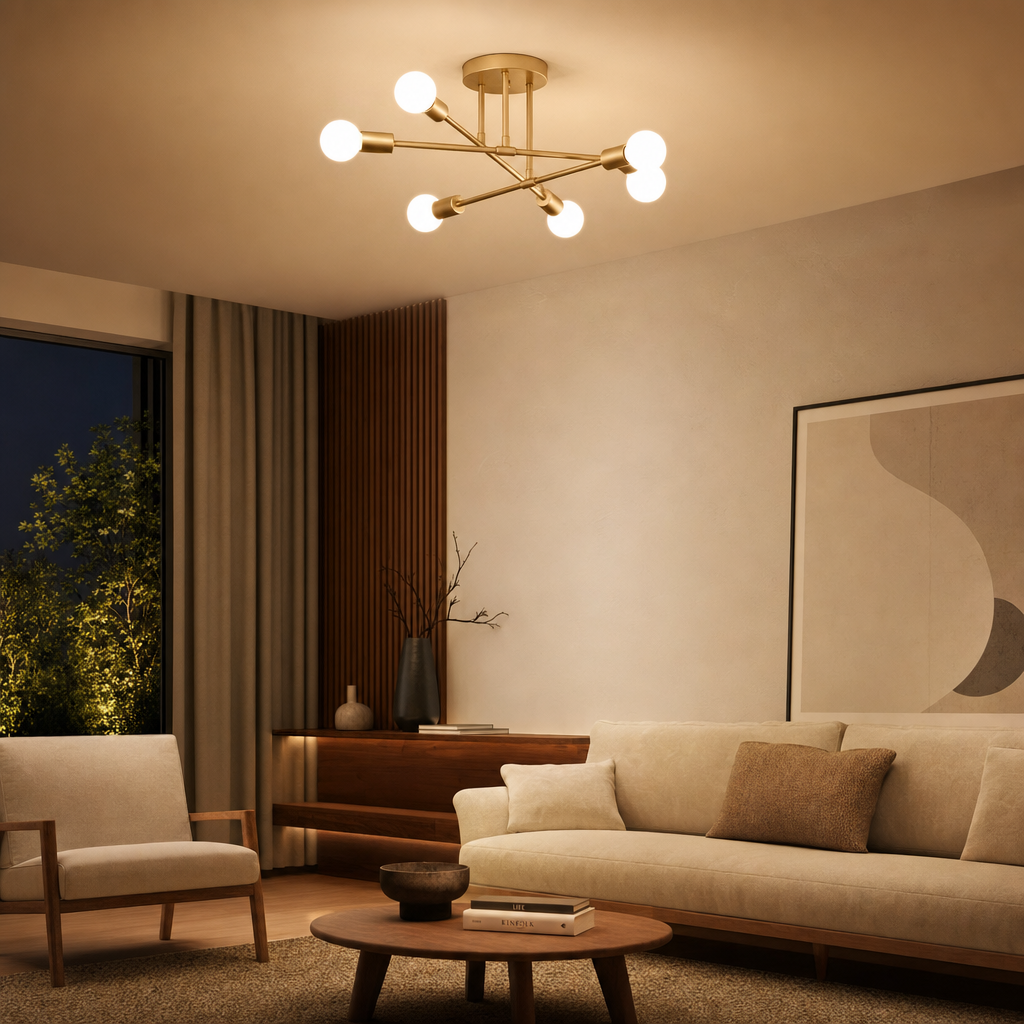 Modern Branch Chandelier | 6-Light E27 Base | Cast Iron | Varnished Finish | Living Room & Dining Room Ceiling Fixture