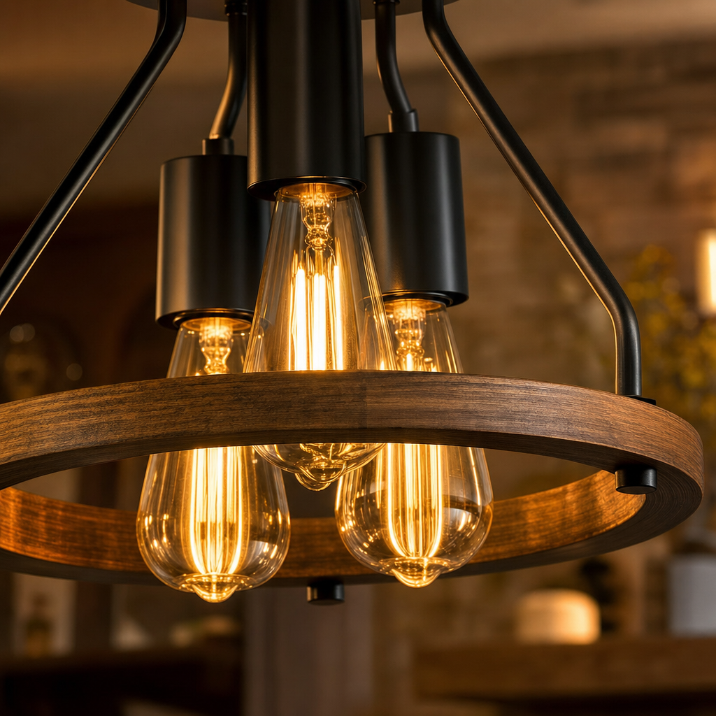 Rustic Semi-Flush Mount Ceiling Light | 3-Light Metal Fixture with E27 Base for Kitchen, Bedroom & Hallway | Installation Kit Included