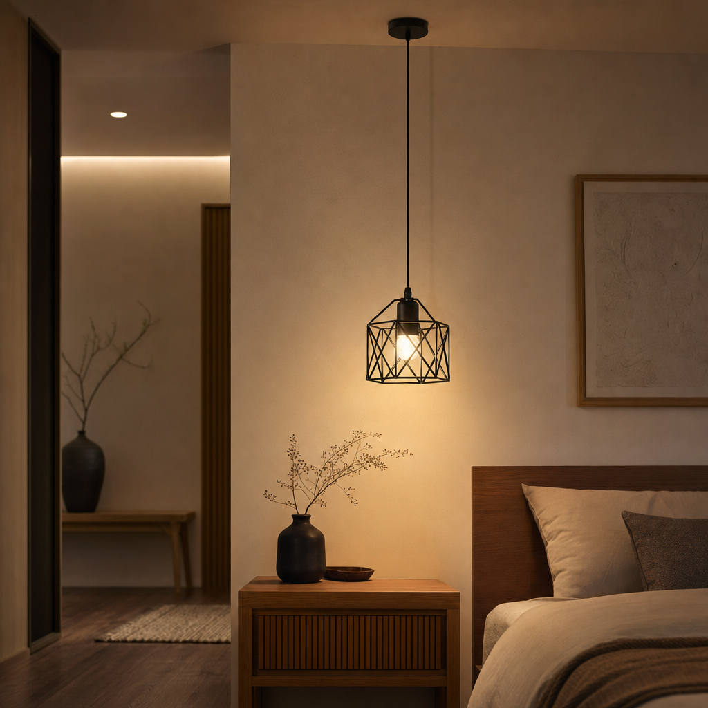 Nordic Black Wrought Iron Pendant Light | E27 Rustic Hanging Fixture | Bedroom, Hallway, Kitchen, Dining | Semi Flush Mount | No Bulbs Included