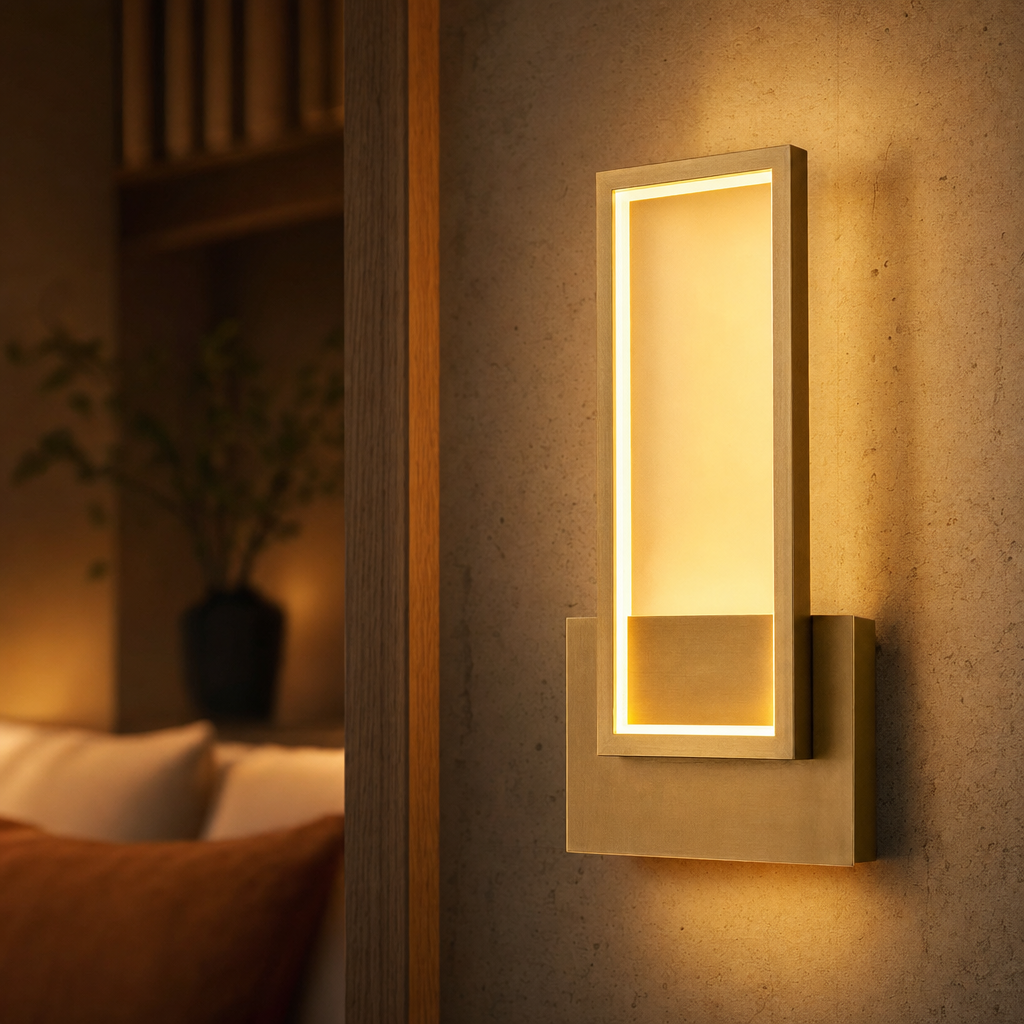 Luminoir Modern LED Wall Light | Gold Rectangular Design | Acrylic & Metal | Energy-Efficient | Bedroom & Living Room | 110V-240V