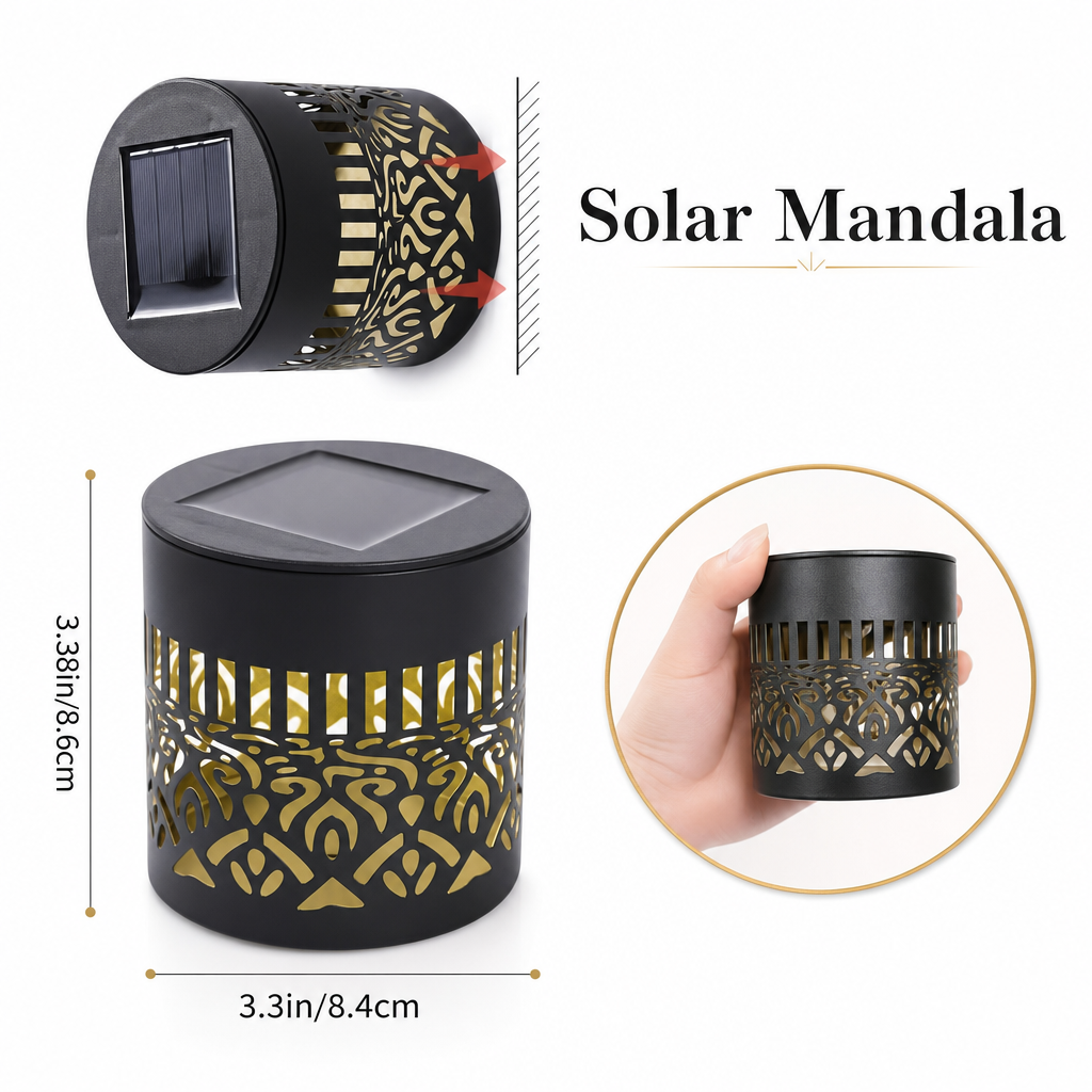 Solar Mandala Wall Light | IP65 Waterproof | Outdoor Garden Lamp | Solar Powered Decor for Stairs | Warm Festive Ambiance