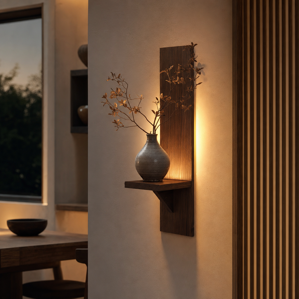 Wall Mounted Wooden Candle Holder | Bohemian Style Wall Lamp | Home Living Room Décor | Floating Frame Shelf | Art Storage Hanger