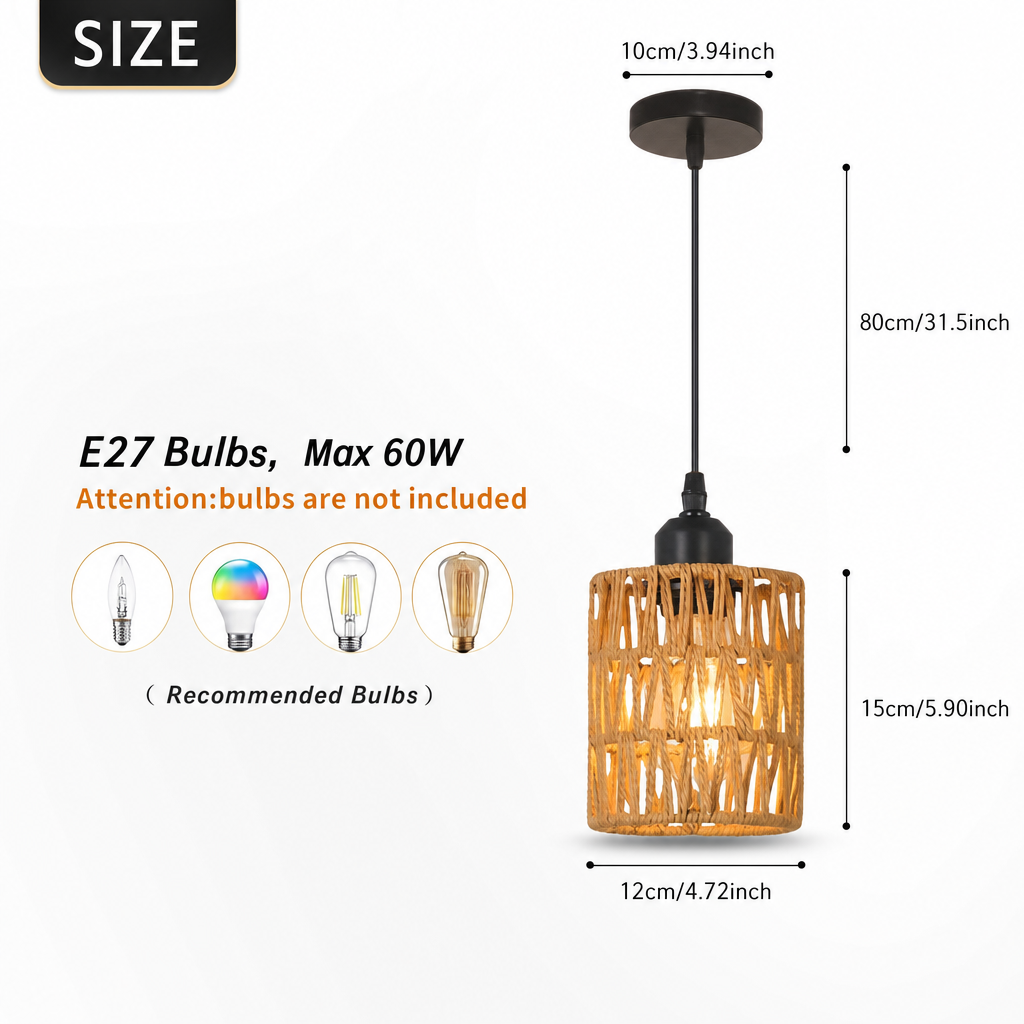 Rustic Handwoven Metal Pendant Light | E27 Base | Varnished Finish | Kitchen Restaurant Bedroom Decor | No Bulb Included