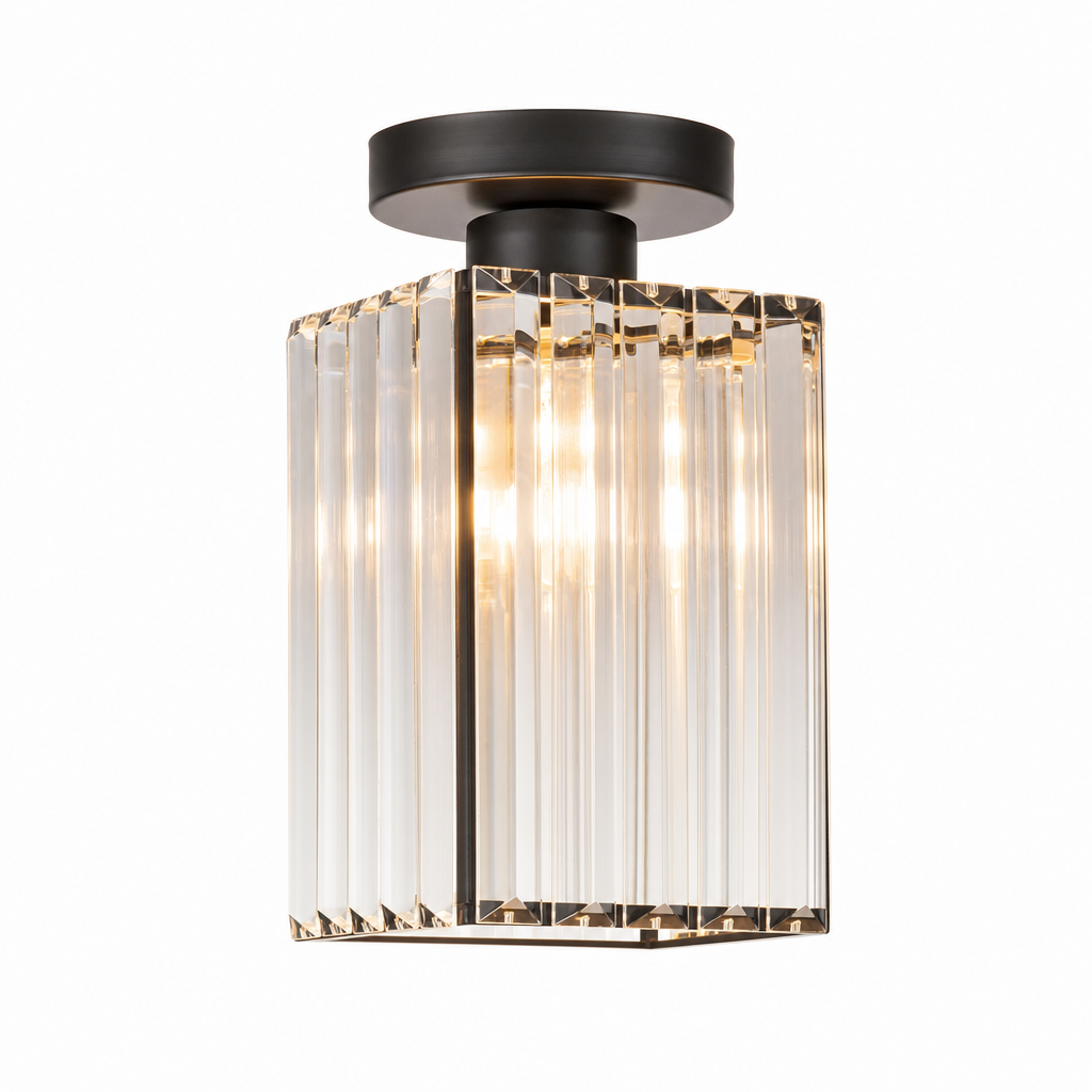 Modern Crystal Ceiling Light | Semi Flush Mount | E27 Base | Metal Varnished Fixture | Home Decor | Corridor Bedroom Kitchen Lighting