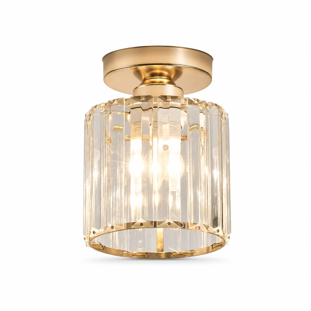 Modern Crystal Ceiling Light | Semi Flush Mount | E27 Base | Metal Varnished Fixture | Home Decor | Corridor Bedroom Kitchen Lighting