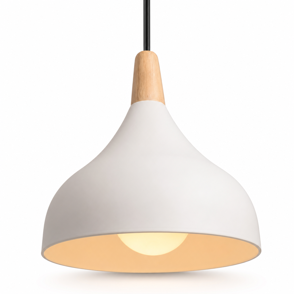 Modern Teardrop Pendant Light | Metal Wood Ceiling Lamp | Bedroom Dining Kitchen Fixture | Hard-Wired | Semi Flush Mount